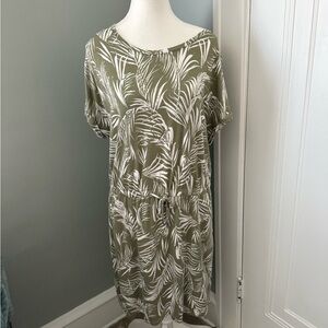 Hilary Radley Palm Leaf dress Olive and White
